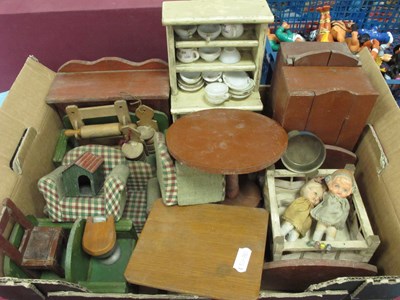 Lot 1335 - Dolls House Furniture, bed, wardrobe, dresser,...