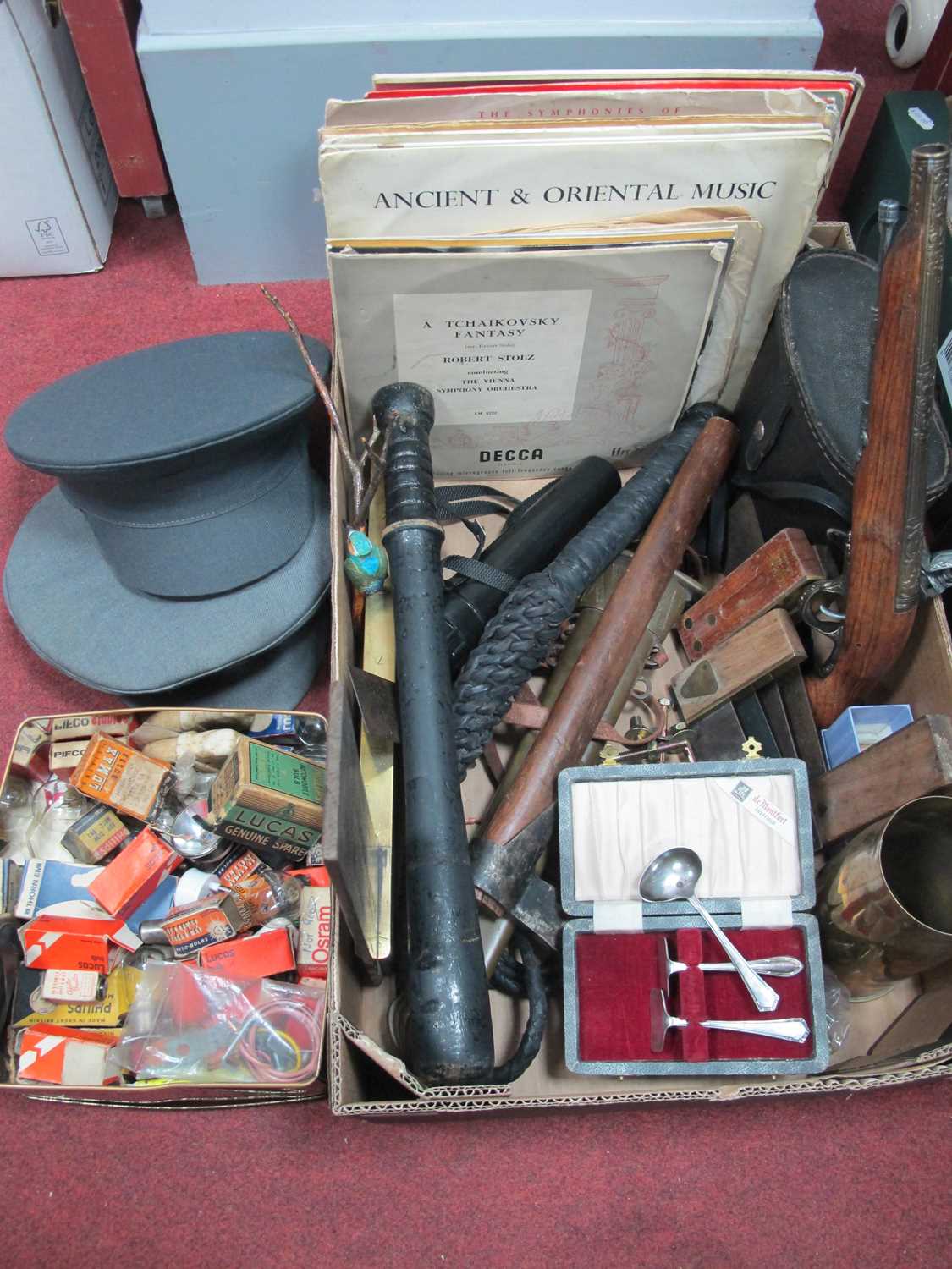 Lot 1071 - Set Squares, truncheon, records etc WWI brass...