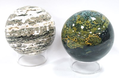 Lot 1365 - Moss Agate Sphere, on a stand, together with a...