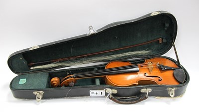 Lot 1346 - Violin, with two piece back, overall length 51....