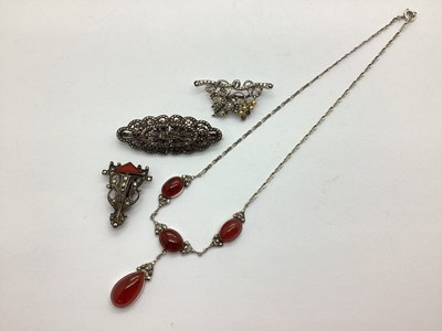 Lot 195 - A Decorative Marcasite Set Drop Necklace,...