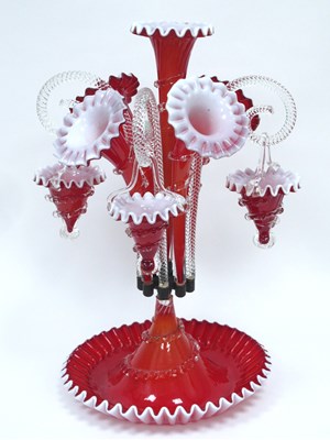 Lot 1033 - A Late XIX Century Red and White Glass Epergne,...
