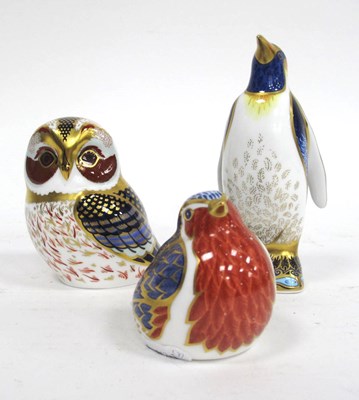 Lot 1154 - Three Royal Crown Derby Porcelain Paperweights,...