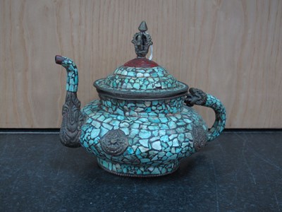 Lot 1415 - Mosaic Middle Eastern Teapot, with stylized...