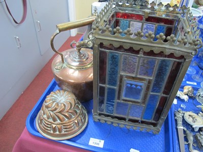 Lot 1306 - Brass Framed Hall Lantern, with leaded glass...