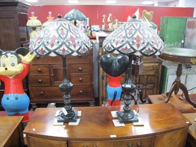 Lot 1563 - Pair of Tiffany Style Bronzed Table Lamps,...