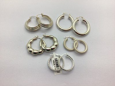 Lot 163 - A Variety of Modern "925" Hoop Earrings, to...