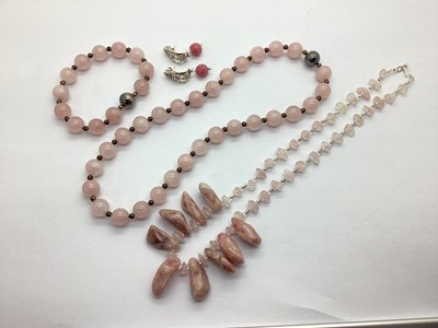 Lot 134 - Milor; A Beaded Rose Quartz Necklace and...