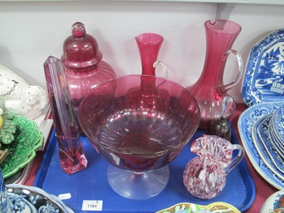 Lot 1184 - Cranberry Tinted Glassware, including jugs,...