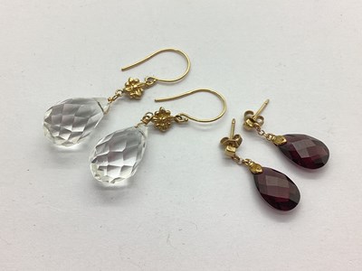 Lot 188 - A Pair of 9ct Gold Faceted Drop Earrings, with...