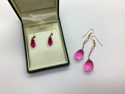 Lot 147 - A Pair of Faceted Pink Drop Earrings, Stamped "...
