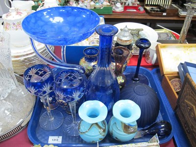 Lot 1313 - Mottled Blue Glass Modern Tazza, Bohemian...