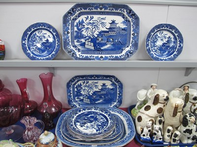Lot 1182 - Three 1930's Burleigh Willow Pattern Meat...