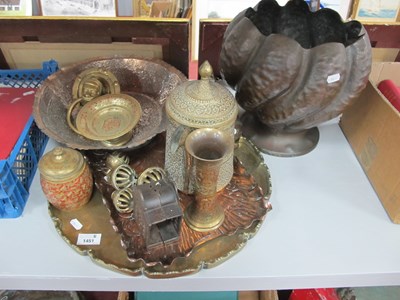 Lot 1451 - Indian Brass Coffee Pot, Bowl, etc, brass door...