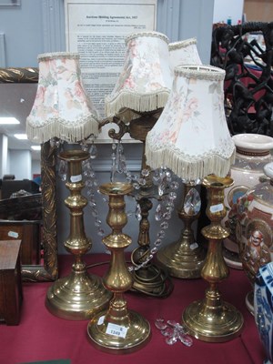 Lot 1349 - Four Brass Candlesticks three branch candlabra...