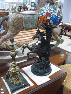 Lot 1585 - Resin Equestrian Table Lamp with tiffany style...