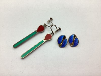 Lot 221 - David Andersen; A Pair of Blue Enamel Clip On...