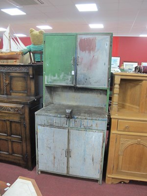 Lot 1554 - Green Painted Industrial Cabinet, top with two...