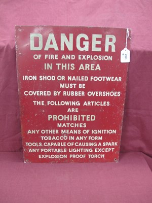 Lot 1361 - Vintage Metal Wall Sign, Danger of Fire and...