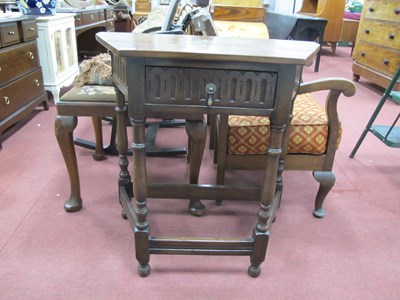 Lot 1596 - XX Century Oak Side Table drawer with knurled...