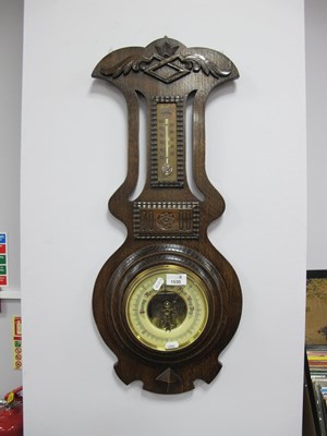 Lot 1530 - 1920's Oak Anaroid Barometer, with temperature...