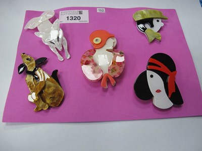 Lot 1320 - Five Modern Brooches.