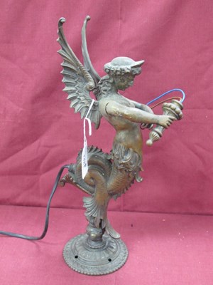 Lot 1424 - Winged Siren Figural Bronzed Lamp, on circular...