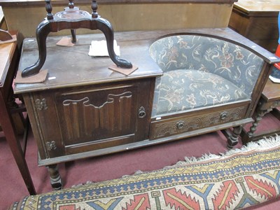 Lot 1566 - Oak Telephone Table, with upholstered seat,...