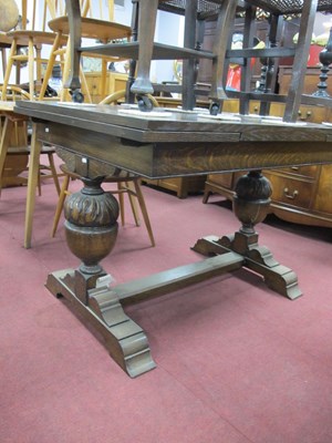 Lot 1575 - XX Century Oak Drop Leaf Table, on cup and...