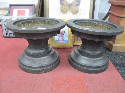 Lot 1525 - XIX Century Small Pair of Cast Iron Urns, with...