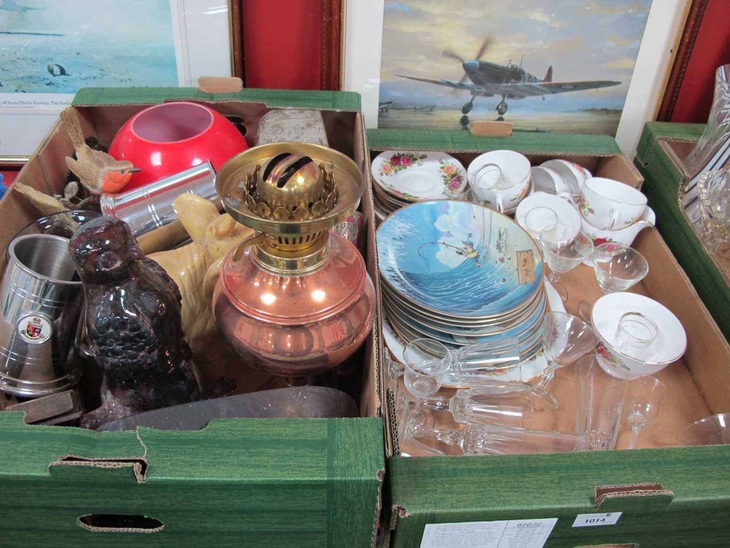 Lot 1014 - Brass Stationary Box, copper oil lamp, Gary