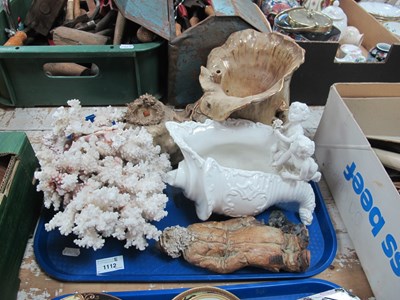 Lot 1112 - Coral Specimen, pottery boot, stoneware tramp,...