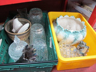 Lot 1031 - Jardiniere, glass vases, lidded jar, figurine,...