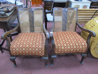 Lot 1616 - Pair of 1920s Walnut Parlour Armchairs, with...