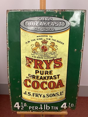 Lot 1262 - An Original Enamel Sign 'Fry's Breakfast Cocoa'...