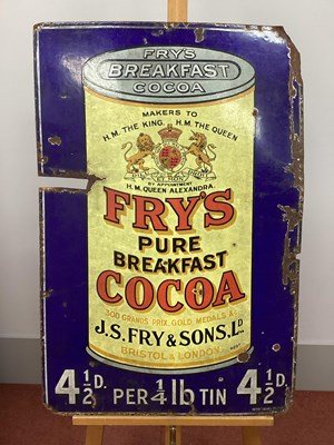 Lot 1270 - An Original Enamel Sign 'Fry's Breakfast Cocoa'...