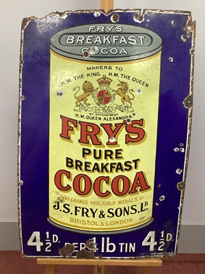 Lot 1266 - An Original Enamel Sign 'Fry's Breakfast Cocoa'...