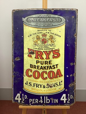 Lot 1268 - An Original Enamel Sign 'Fry's Breakfast Cocoa'...