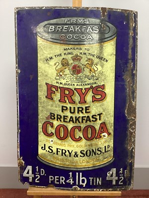 Lot 1267 - An Original Enamel Sign 'Fry's Breakfast Cocoa'...