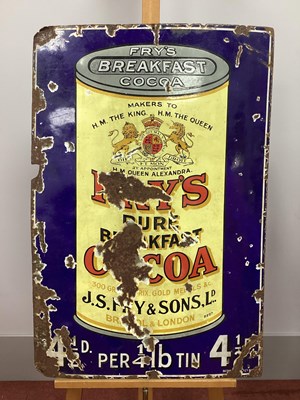 Lot 1265 - An Original Enamel Sign 'Fry's Breakfast Cocoa'...