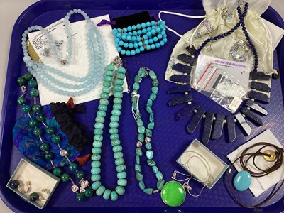 Lot 5 - Turquoise Bead Necklaces, "925" circular set...