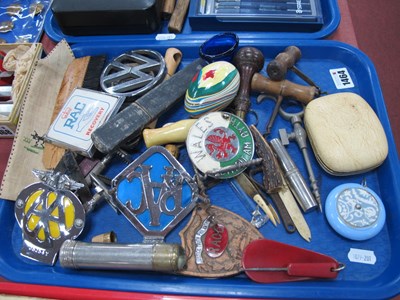 Lot 1464 - XIX Century Corkscrews, car badges, cut throat...