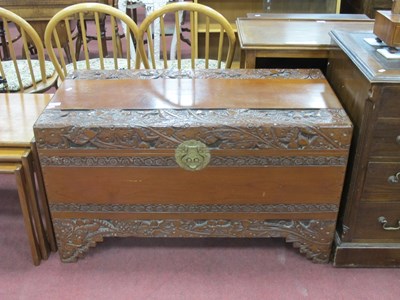 Lot 1640 - XX Century Carved Camphor Wood Blanket Box,...