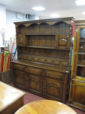 Lot 1550 - XVIII Century Style Oak Dresser, rack with a...