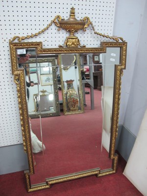 Lot 1533 - Gilt Rectangular Wall Mirror, top with urn and...