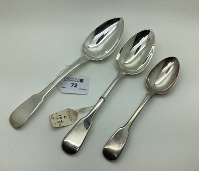 Lot 72 - Three Hallmarked Silver Fidddle Pattern Spoons,...