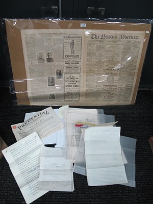 Lot 1155 - Pages From The Newark Advertiser 1903 and 1918;...