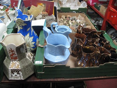 Lot 1114 - Copper Lustre Jugs (x 9), light blue embossed...