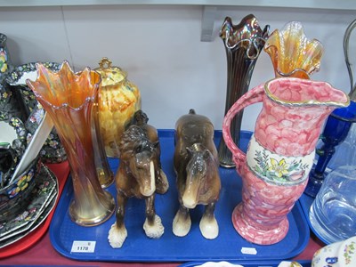 Lot 1178 - Two Beswick Shire Horses, Maling lustre vase,...