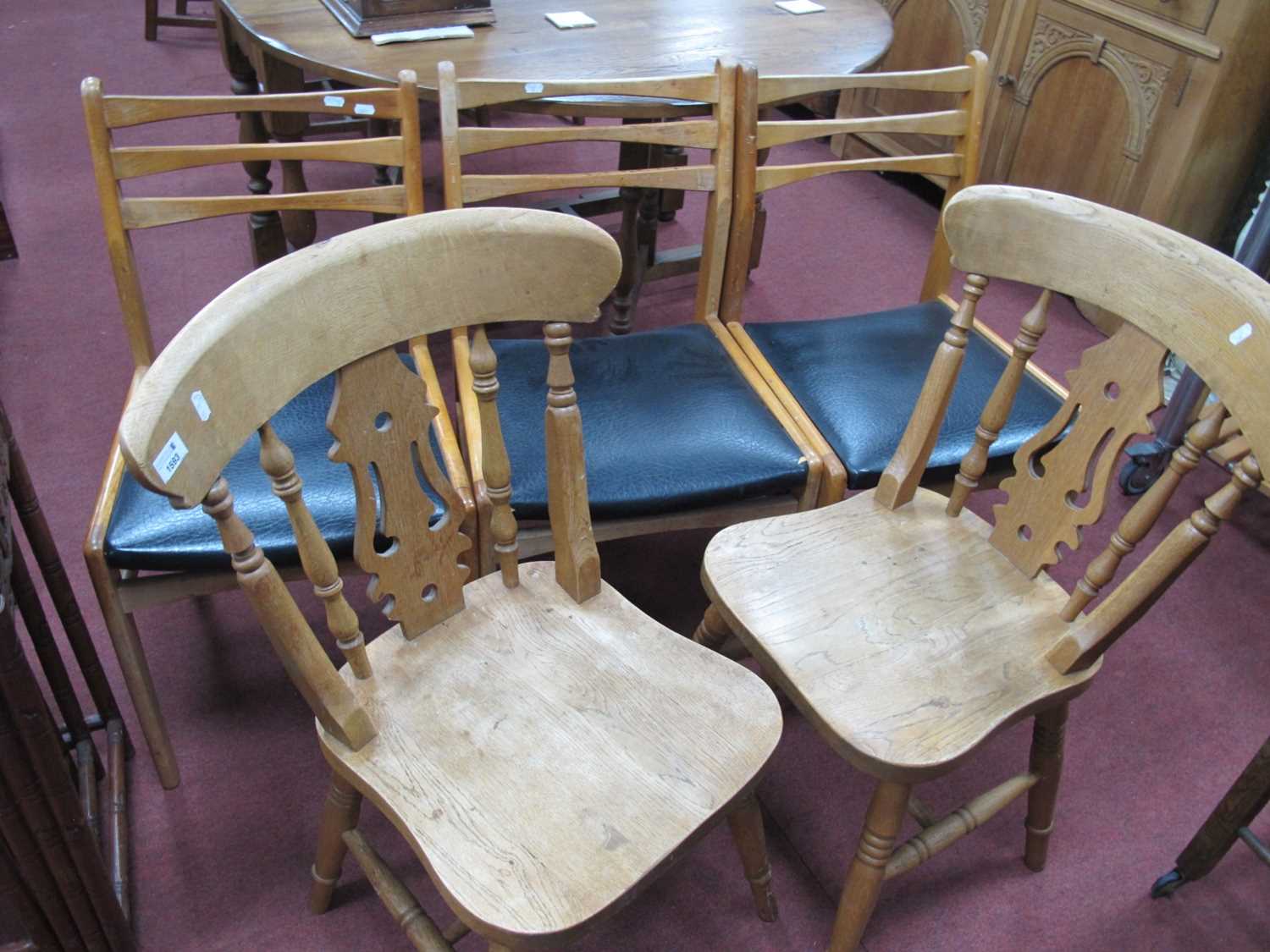 Lot 1593 - Pair of Farmhouse Kitchen Chairs, three
